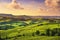 Langhe vineyards sunset panorama, Barolo, Piedmont, Italy Europe