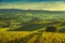 Langhe vineyards sunset panorama, Grinzane Covour, Piedmont, Italy Europe