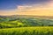 Langhe vineyards sunset panorama, Grinzane Covour, Piedmont, Italy Europe