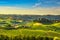 Langhe vineyards sunset panorama, Roddi village, Piedmont, Italy