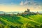 Langhe vineyards sunset panorama, Serralunga Alba, Piedmont, Italy Europe