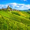 Langhe vineyards sunset panorama, Serralunga Alba, Piedmont, Italy Europe