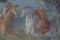 Langhirano, Italy: June 2, 2019: detail of a fresco on the walls of torrechiara castle in Parma, representing two people riding