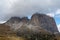 Langkofel in the Dolomites. Peak covered in Clouds. Massive Mountains located in South Tyrol. Famous and loved Tourist destination