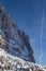 Langkofel in South Tirol. The Lang kofel, Sassolungo seen from Passo Sella in WInter. Majestic Sasso Lungo in the Dolomites