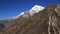 Langtang Lirung, high mountain of the Langtang Himal range. Kyangjin Ri, viewpoint abobe Kyangjin Gumba, Nepal. Spring day.