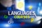 Language courses, Online learning, English shool, E-learning concept on virtual screen.