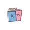 Language learning dictionary icon - book stack with English and Japanese letter characters