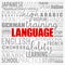 Language word cloud, education business concept background