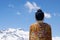 Langza Buddha statue looking at the Himalayan peaks, Spiti, Himachal Pradesh,