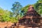 Lanka style ruins pagoda of Wat Mahathat temple in Muang Kao Historical Park, the ancient city of Phichit, Thailand. This tourist