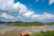 Lanscape riverside of Mae Khong river and mountain views border of Thailand and Laos at Chiang Khan in Loei province, Thailand