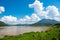 Lanscape riverside of Mae Khong river and mountain views border of Thailand and Laos at the Kaeng Khud Khu rapids at Chiang Khan