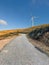 Lansdcape with wind turbines. Renewable energy on the middle of Serra da Arada Arouca Geopark, in center of Portugal