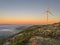 Lansdcape with wind turbines. Renewable energy on the middle of Serra da Freita Arouca Geopark, in center of Portugal