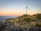 Lansdcape with wind turbines. Renewable energy on the middle of Serra da Freita Arouca Geopark, in center of Portugal