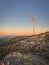 Lansdcape with wind turbines. Renewable energy on the middle of Serra da Freita Arouca Geopark, in center of Portugal