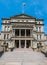 Lansing MI - May 6, 2023: Main entrance to the Michigan Capitol building with ornate marble, steps and lamppost