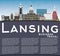 Lansing Michigan City Skyline with Color Buildings, Blue Sky and Copy Space