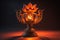 Lantern with burning lotus flower on dark background. generative ai