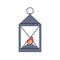 Lantern with candle inside. Decorative lamp with candlelight. Holiday light decoration with burning fire flame, burner