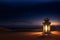 Lantern in the desert at night Ramadan Kareem background