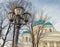 A lantern and the domes of The Trinity Cathedral in Saint Petersburg.