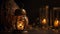 Lantern flame illuminates old fashioned rustic candlelight celebration generated by AI