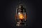 Lantern with glowing flame on black background illustration by alex macgrew. Generative AI