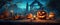 lantern halloween fear mystery background night pumpkin horror evil table blue. Generative AI.