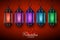 Lantern lamp or fanous vector set with colorful lights hanging for ramadan