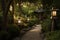 a lantern-lined path leading to a serene garden oasis