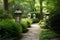 a lantern-lined path leading to a serene garden oasis