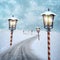 Lantern north pole christmas road on snow