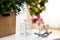 A lantern and a rocking horse on a table at home at Christmas time.