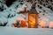 Lantern in the snow at christmas