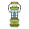 Lantern for tourism in modern flat style with outline. Attribute of traveller and tourist. Forest equipment for light