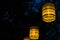 Lantern in the yard, night and warm light, hanging lanterns