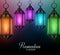 Lanterns Background in Colorful Glowing Lights with Ramadan Kareem