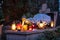 Lanterns and candles on the grave devoted to All Souls Day