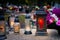 Lanterns and candles on the grave devoted to All Souls Day