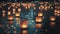 Lanterns floating on the water at night in Thailand.