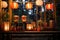 lanterns illuminating sake set during twilight garden party