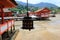 Lanterns of Shrine on seaside place, Itukushima Shrine