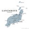 Lanzarote island, gray political map, Canary Islands, Spain