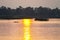 Lao Mekong River boat at sunset,4000 Islands, Don Det,southern Laos.Southeast Asia