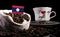 Laos flag in a bag with coffee beans on black