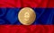 Laos flag  ethereum gold coin on flag background. The concept of blockchain  bitcoin  currency decentralization in the country. 3d