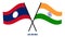 Laos and India Flags Crossed And Waving Flat Style. Official Proportion. Correct Colors