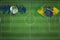 Laos vs Brazil Soccer Match, national colors, national flags, soccer field, football game, Copy space